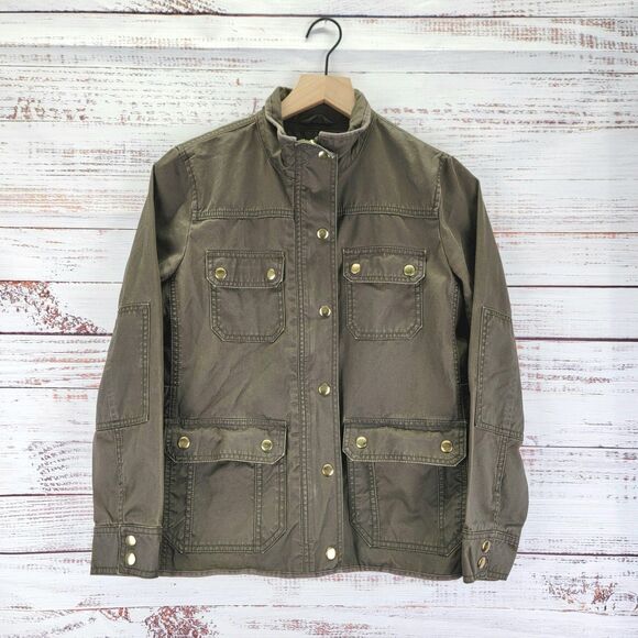 J Crew Downtown Resin Coated Field Jacket Womens PM Waxed Cotton Mossy Brown - Picture 1 of 11